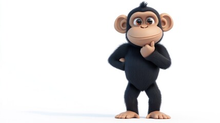 A cartoon monkey character standing confidently with a thoughtful expression.