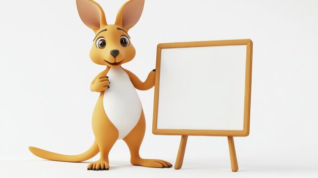 A cartoon kangaroo stands beside a blank sign, ready to convey a message.