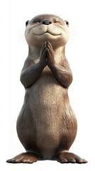 Obraz premium A cartoon otter with a joyful expression, clasping its paws together in a cheerful pose.