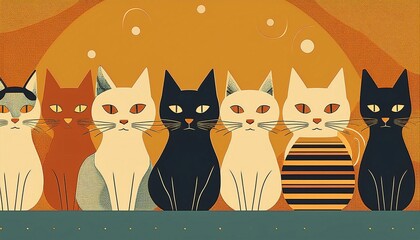 retro vintage cats background minimalist illustration
