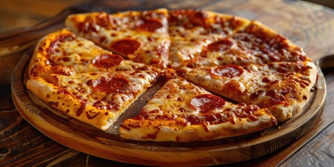 Pizza wedges presented on a wooden platter