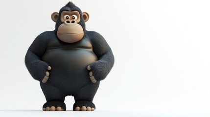 Naklejka premium A cartoonish gorilla character stands confidently against a plain background.