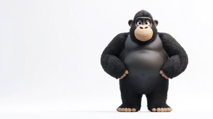 Naklejka premium A cartoonish gorilla character with a friendly expression, standing confidently.