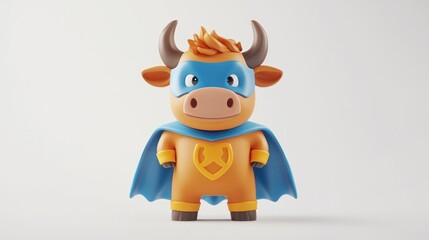 A cartoonish superhero cow character with a cape and mask, designed for playful appeal.
