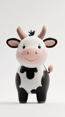A cheerful cartoon cow figurine with a friendly expression and playful design.