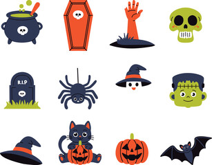 Cute Halloween Set Clipart Illustration