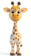 A cheerful cartoon giraffe with large eyes and a friendly smile, designed for children's content.