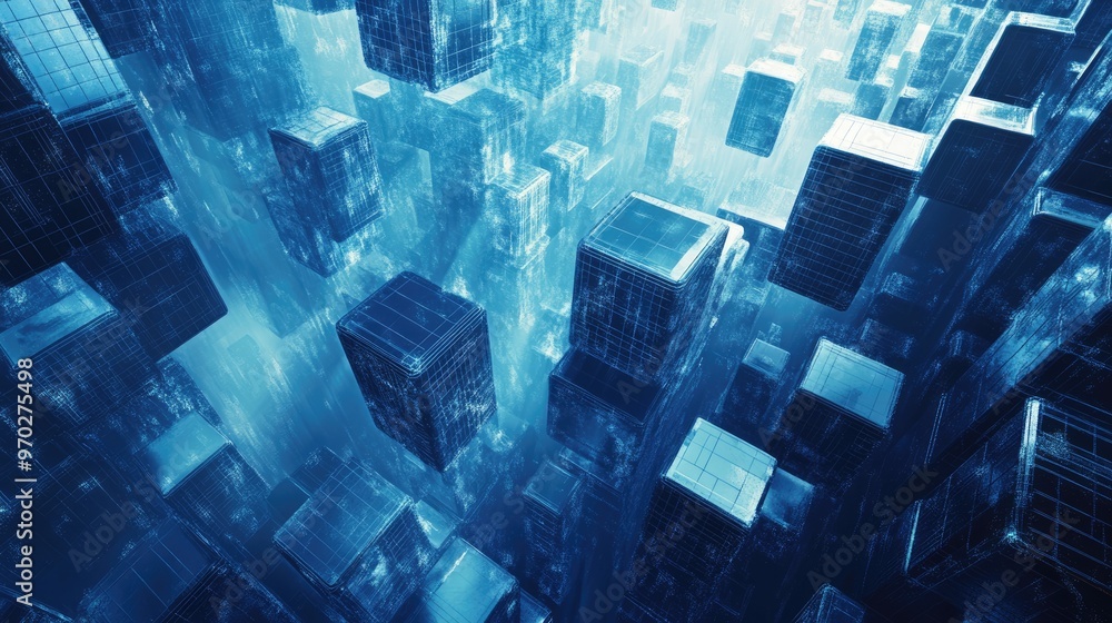 Aufkleber surreal abstract background featuring 3d rendered interstellar cubes in a panoramic view evoking a s