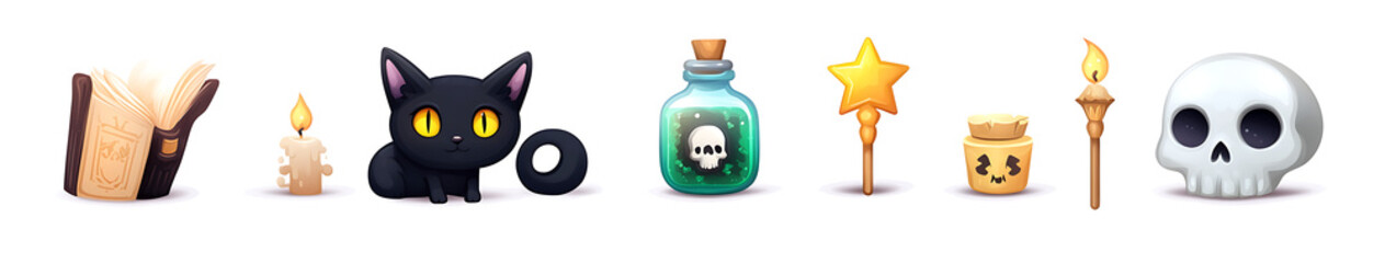 Cute 3D Halloween Element Set with Transparent Background, Perfect for Crafts and Digital Designs