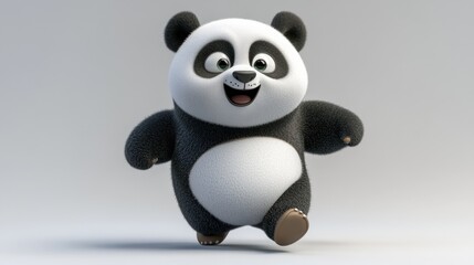 A cheerful cartoon panda character running playfully.