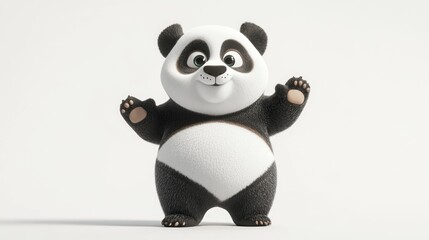 Obraz premium A cheerful cartoon panda character with a friendly expression and raised arms.