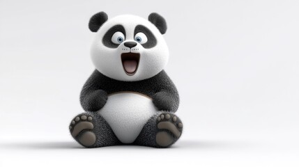 A cheerful cartoon panda sitting with an excited expression.