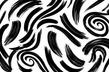 Organic Playful Brush Stroke Pattern with Eye Catching Curvy Lines and Lively Swirls in Black and White