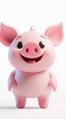 Fototapeta premium A cheerful cartoon pig character with a friendly expression, designed for playful purposes.