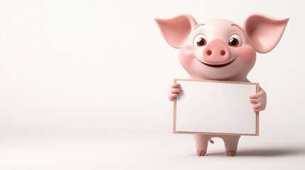 A cheerful cartoon pig holds a blank sign, inviting messages or announcements.