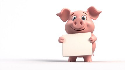 A cheerful cartoon pig holds a blank sign, inviting messages or announcements.
