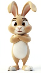 Obraz premium A cheerful cartoon rabbit standing with arms crossed, exuding a friendly demeanor.