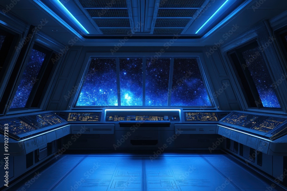 Poster pixelated retro space station with celestial views and copy space