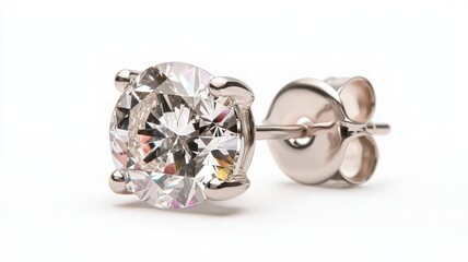 Elegant diamond stud earring, showcasing a sparkling round cut gem in a sleek metal setting, perfect for any occasion.