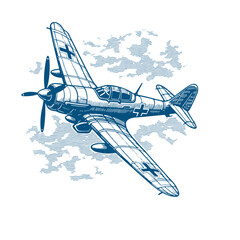 World War I Fighter Jet, Detailed Hand-Drawn Vector Illustration
