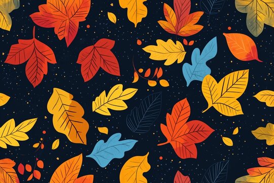 Beautifully vibrant autumn or fall leaves design showcasing stunning orange, red, and yellow hues on abackground