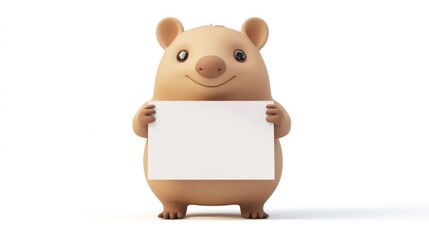 A cute cartoon bear character holding a blank sign, inviting messages or creativity.