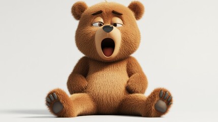 A cute cartoon bear sitting down, yawning, conveying a sense of relaxation and playfulness.