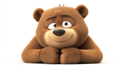 A cute cartoon bear with a friendly expression, resting its chin on its paws.