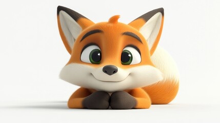 Fototapeta premium A cute cartoon fox character with a friendly expression, lying down playfully.