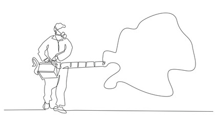 continuous line fogging mosquitoes.one line vector drawing of spraying disinfectant to eradicate mosquitoes.extermination of mosquito larvae.single line vector illustration