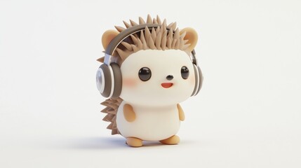 A cute cartoon hedgehog wearing headphones, smiling and ready to enjoy music.