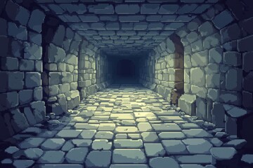 Nostalgic Pixel Dungeon Adventure with Traps and Copy Space on Stone Floor