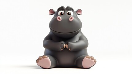 Naklejka premium A cute cartoon hippo sitting and looking friendly.