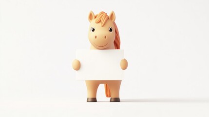 A cute cartoon horse character holding a blank sign, ready for customization or messages.