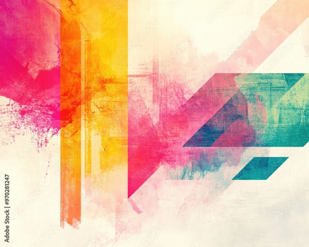 Poster abstract expressionist graphic design featuring colorful gradients and geometric free form elements 