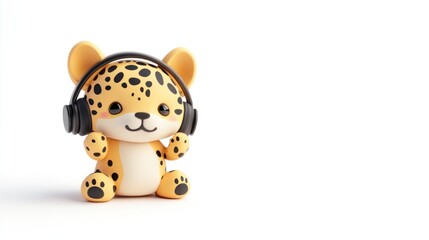 Naklejka premium A cute cartoon leopard wearing headphones, designed for playful enjoyment.