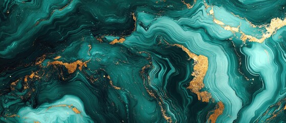 Fototapeta premium Abstract background banner featuring a faux stone texture Green agate design with shimmering gold veins Artistic marbled illustration