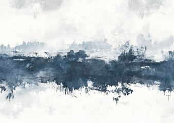 Gray Tie Dye Batik with Pastel Brush Strokes Black Graphic Dye on White Texture Vintage Modern Style with Blue and Gray Watercolor Ink and Silk Paper Finish