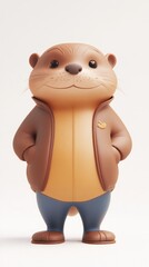Fototapeta premium A cute cartoon otter character with a friendly expression, wearing a jacket and pants.