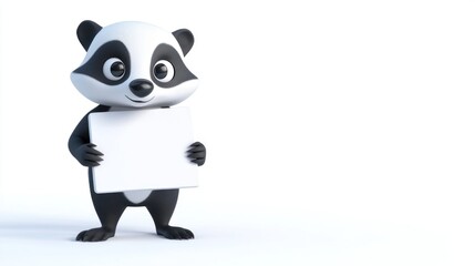 A cute cartoon panda holding a blank sign against a white background.