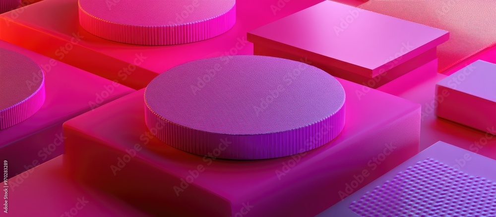 Poster vibrant magenta and neon pink 3d render showcasing a minimalistic modern flat lay product display fe