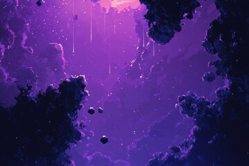 Obraz premium Pixelated Cosmic Journey: Stellar Planets, Orbiting Satellites, and Galaxies in Outer Space