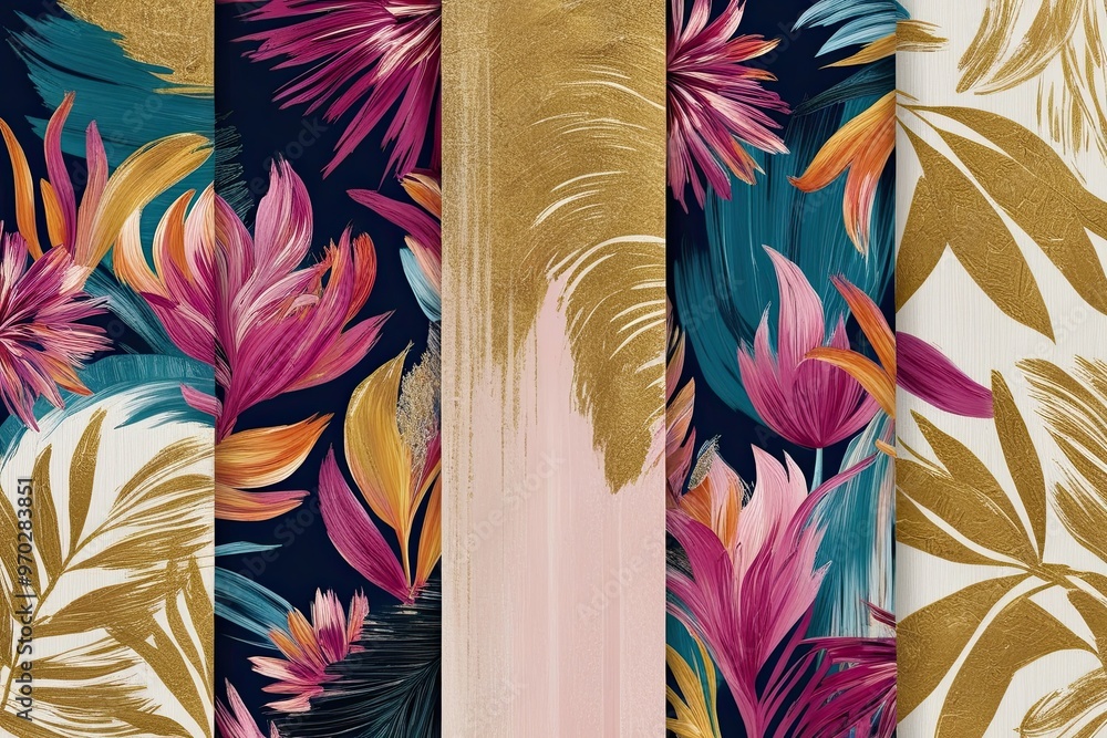 Poster vibrant patterns and textured brush strokes in lush elegant design