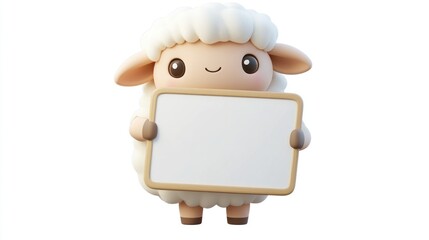 Fototapeta premium A cute cartoon sheep holding a blank sign, ready for a message or announcement.