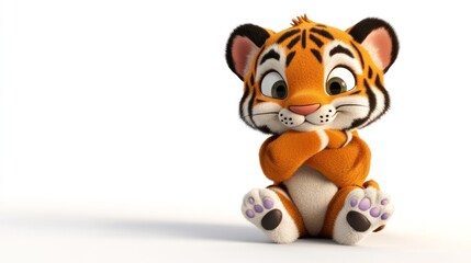 A cute cartoon tiger character sitting with a playful expression.