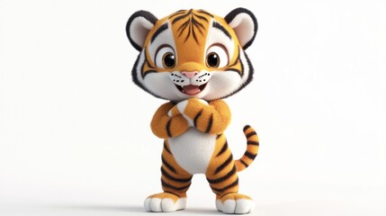A cute cartoon tiger character standing confidently with a friendly expression.