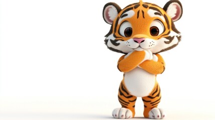 A cute cartoon tiger character standing with a playful expression.