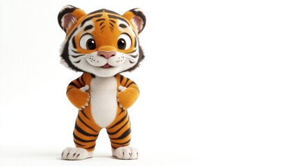 A cute cartoon tiger character standing with a friendly expression.
