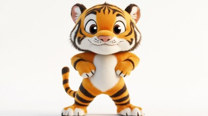 A cute cartoon tiger character standing confidently with a playful expression.