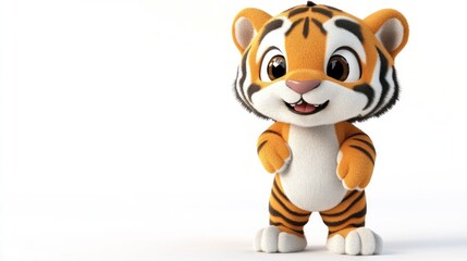 A cute cartoon tiger character with a playful expression, designed for children's content.